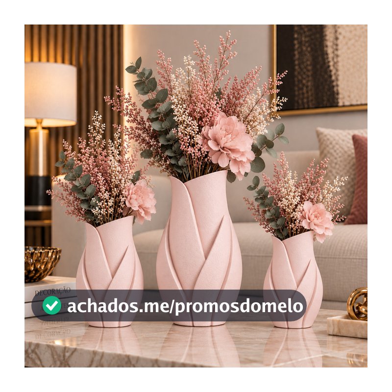 Kit 3 Vasos Decoração Flores Quarto Sala Escritório Impressão 3D Decoração Moderna