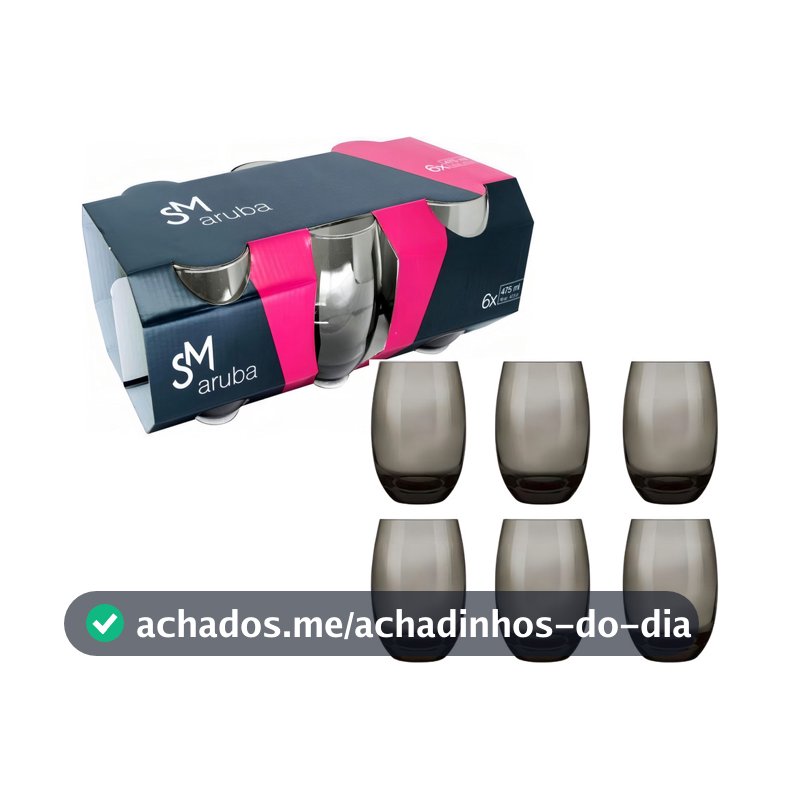 Jogo De Copos Aruba 465ml 6 Peças Cozinha Grande Nadir Cor Fume Cinza
