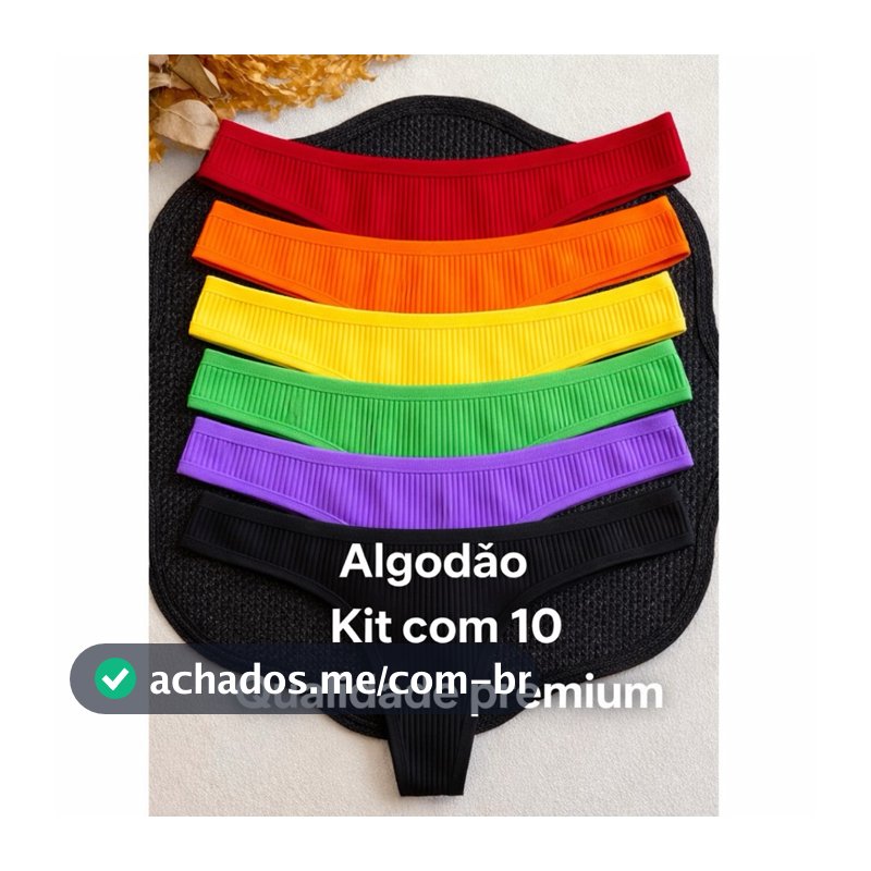 Kit 10 Calcinha Fio Dental Algodão Canelada Feminina Confortável Dia a Dia Academia Mulher