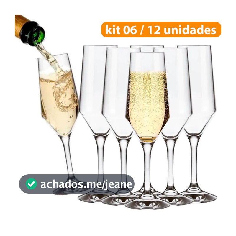 Kit Jogo 12 /06 Taça Vidro Cristalino Buffet 186ML Champanhe Espumante Vinho Branco Bar Restaurante