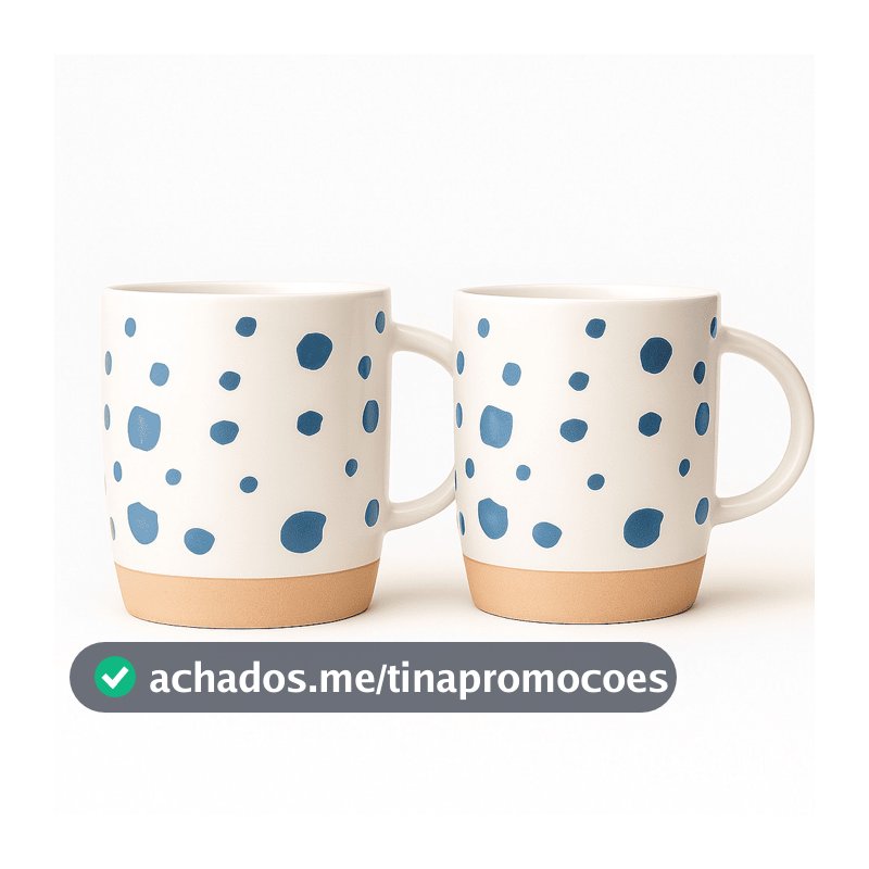 2 Canecas de Cerâmica Listras 330ml Premium Bolinhas Branca