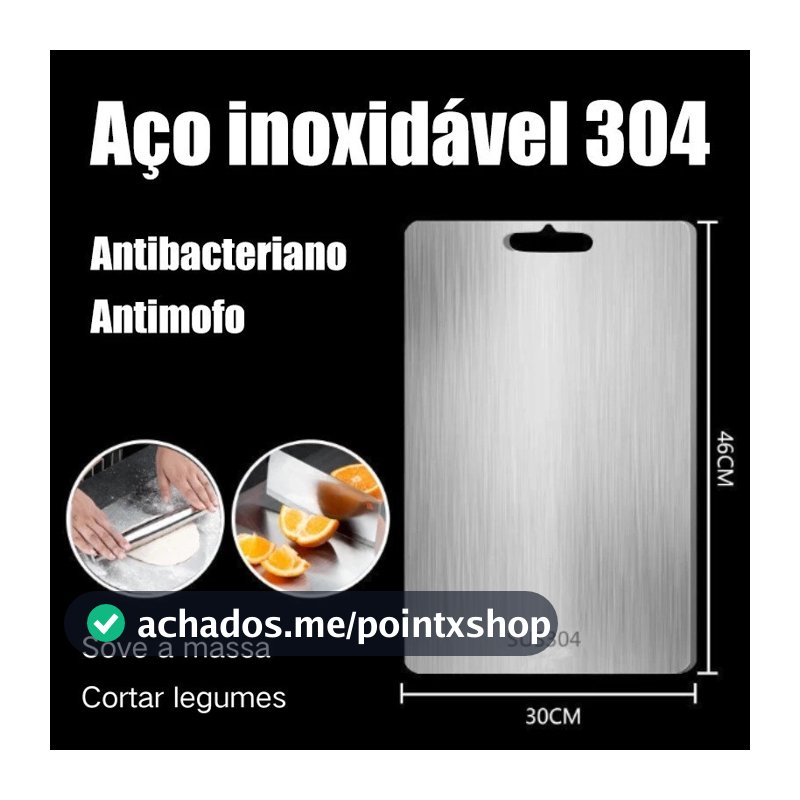 Tábua De Corte 304 Aço Inoxidável Antibacteriana À Prova De Mofo 46cm x 30cm tábua de cozinha