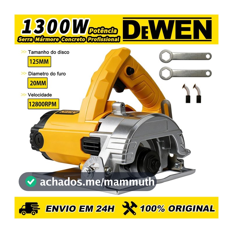 Serra Mármore Concreto Profissional 1300W 12800 RPM 125mm Disco De Corte