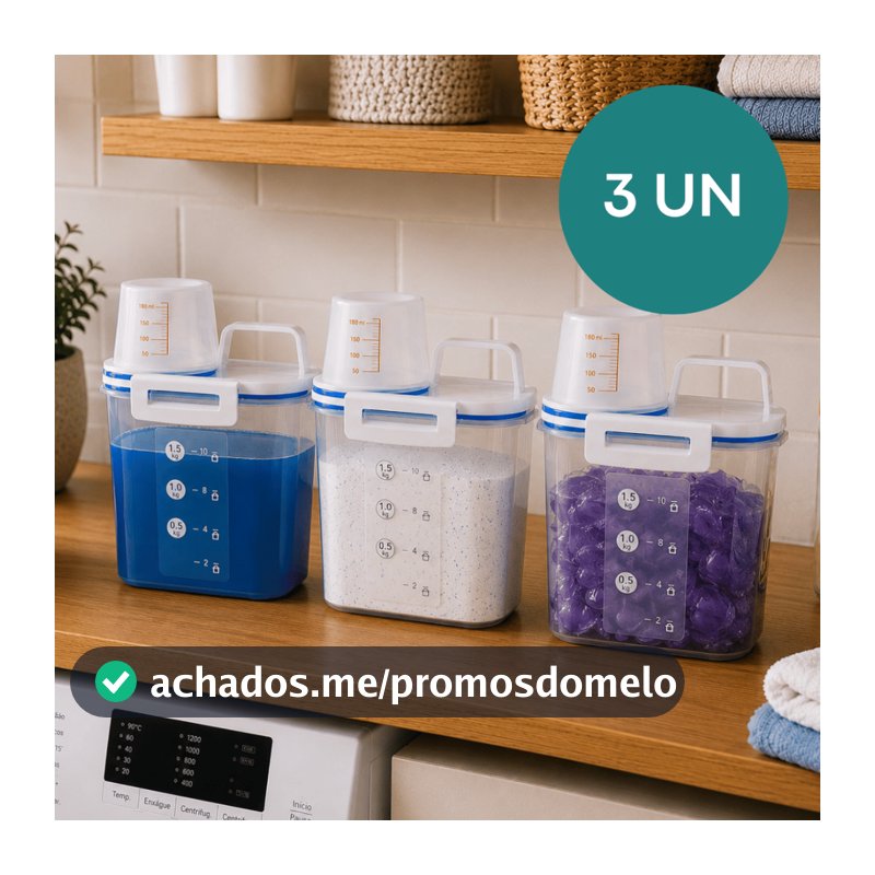 - Kit 3 Pote Hermético 1,5 L C/ Bico Dosador Porta Sabão em Pó/Sabão Líquido/Amaciante Compacto Lavanderia Organizador