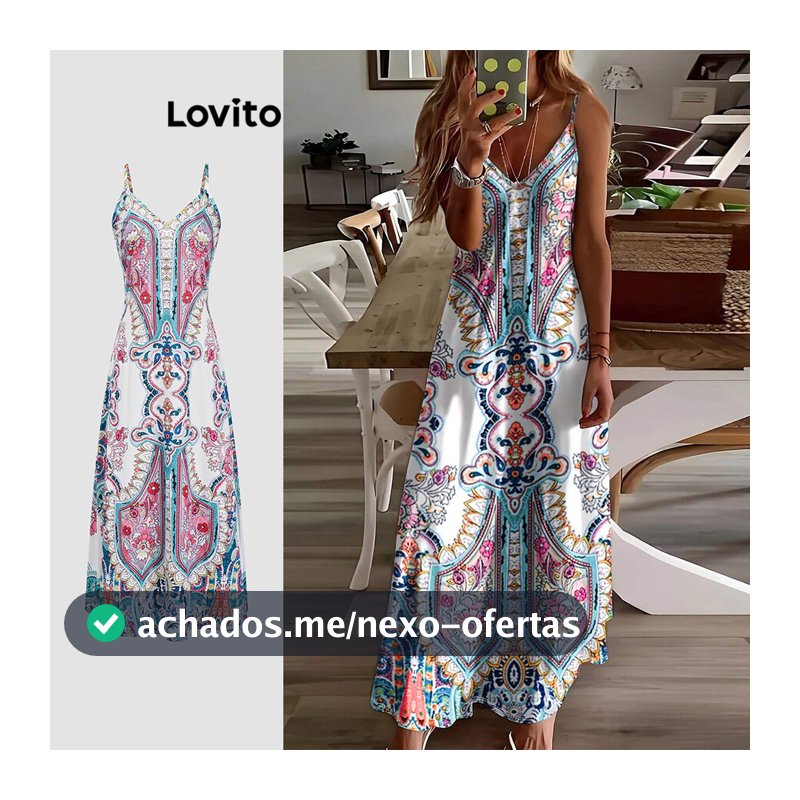 Lovito Férias Vestido Com Estampa Floral Tribal Para Mulheres LBL18248