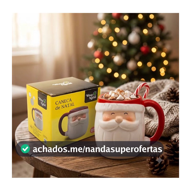 Caneca de Natal Papai Noel 330ml Cerâmica Decoração Natalina Café da Manhã Ceia Festas de Natal