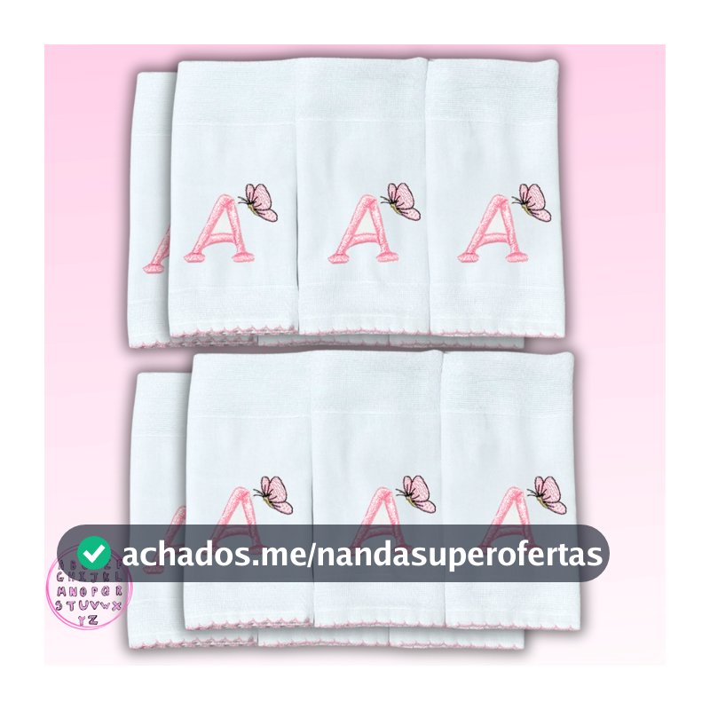 Kit 10 Boca Fralda Personalizado Com Inicial Do Nome Do Bebe Menino Menina Hipoalergênico Bordado