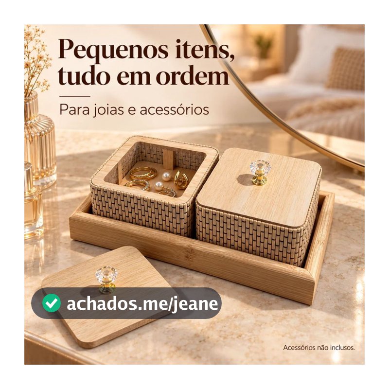 Kit Organizador Com Bandeja MDF Luxo Efeito Palha Decoração Banheiro Casa Escritorio Multiuso