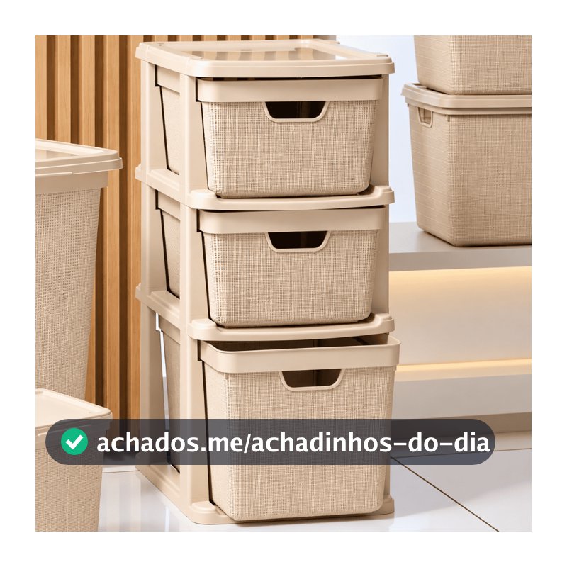 Gaveteiro Organizador De Chão 15 L 22 L Bege Multiuso Plástico 3 Gavetas Modulares Banheiro Quarto