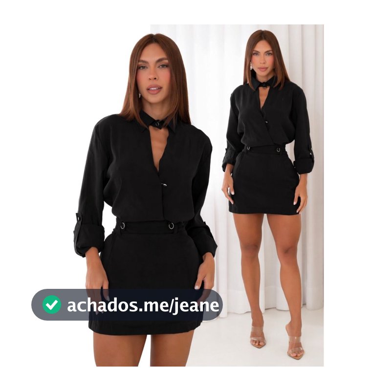 Macacão Macaquinho Curto Feminino Alfaiataria Manga Longa  Shorts Saia