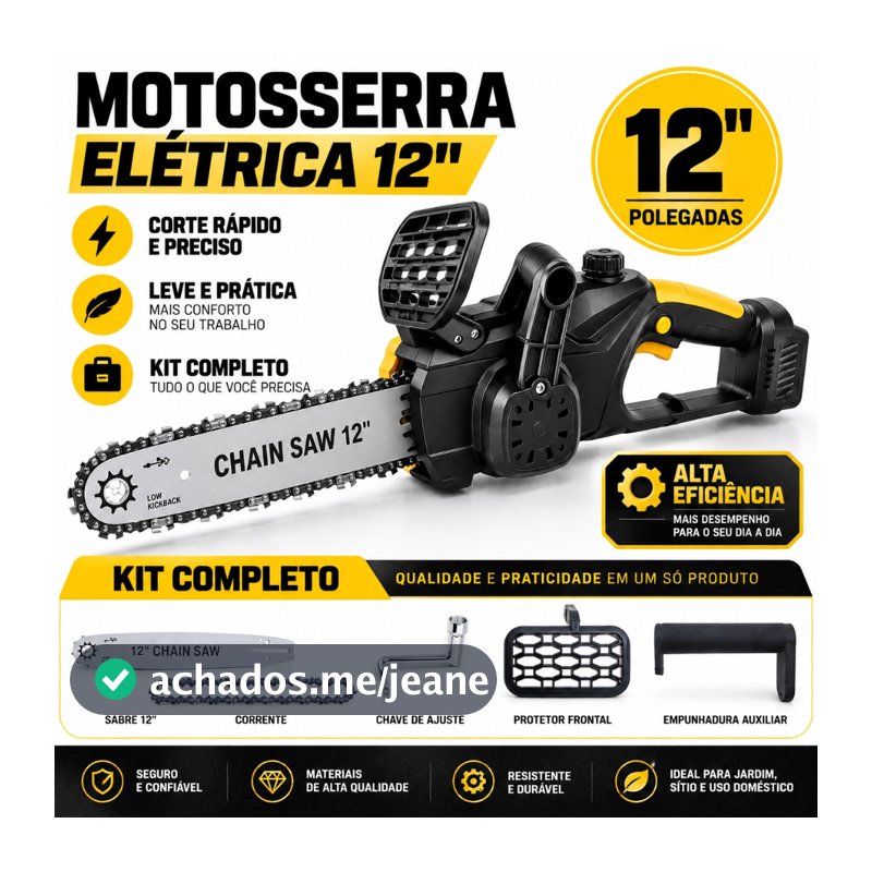 【Garantia 3 Anos】 Motosserra Elétrica 6/12 Pol 21V/48V Sem Fio 2 Baterias Bivolt para Poda