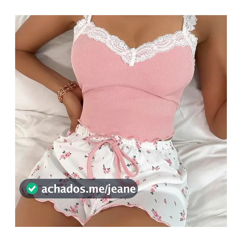 Conjunto De Pijama Feminino Renda Retalhos Com Decote Em V Pijamas Sexy Camisola Terno Cami Topo Impresso Shorts Macios