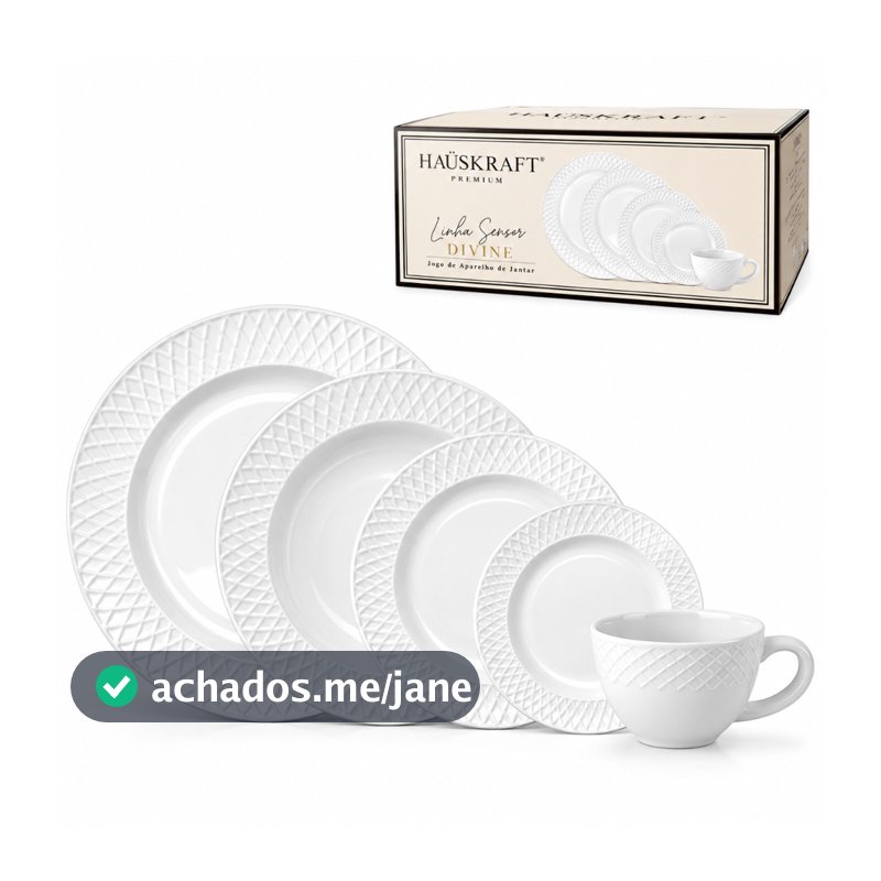 Aparelho de Jantar e Cha 20 Peças Opaline Divine Branco Hauskraft Pratos e Xicaras Resistente