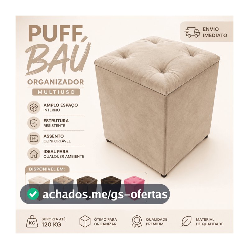 PUFF BAÚ SUEDE PORTA OBJETOS ORGANIZADOR BRINQUEDOS SAPATOS ROUPAS CASA QUARTO PENTEADEIRA PUFF BAU.