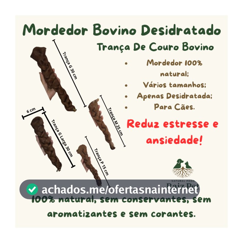 Mordedor Natural para Cães Trança de Couro Bovino Desidratado - Auxilia na Limpeza Dental