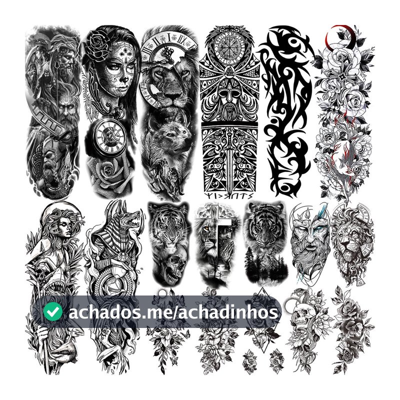 Tatuagem Temporária Braço Inteiro À Prova Dágua Fácil de Aplicar e Remover
