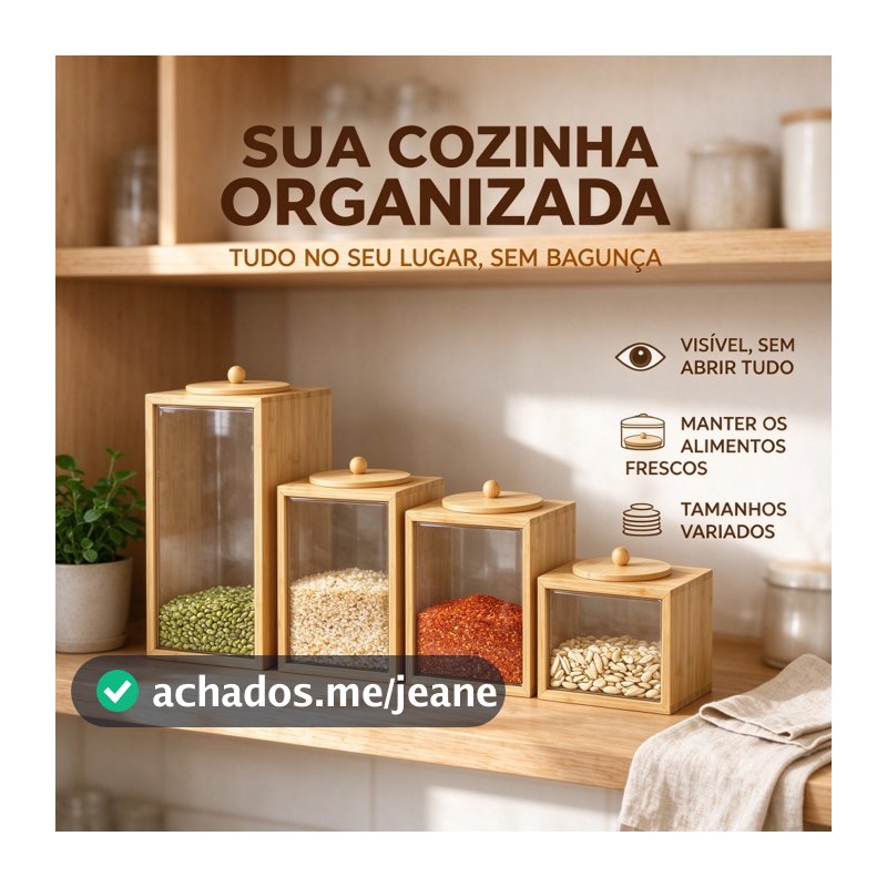 Contenedor Acrílico Tampa Madeira Bambu Retangular Transparente Porta Alimentos Organizador