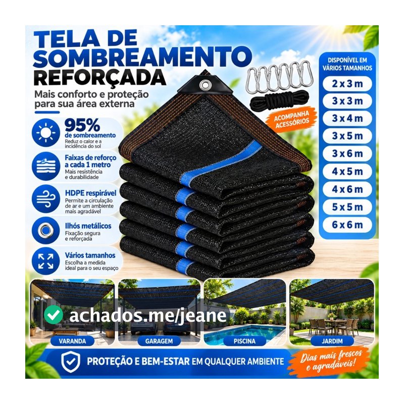 Rede de Sombreamento Reforçada 95% HDPE com Acessórios Vários Tamanhos Jardim Garagem Varanda Piscina