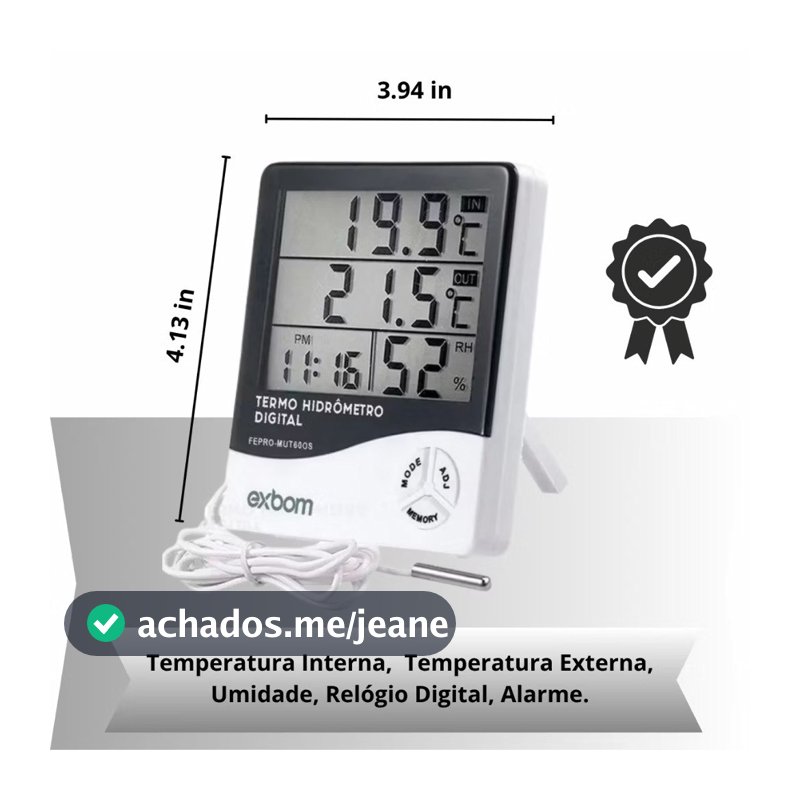 Termo Higrometro Medidor Temperatura Umidade Sensor Externo