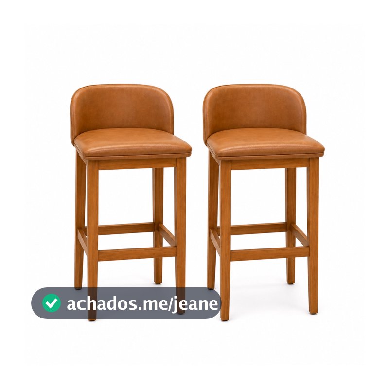 Kit 02 Banquetas Altas Onix com Encosto Assento Corino Marrom Madeira Maciça