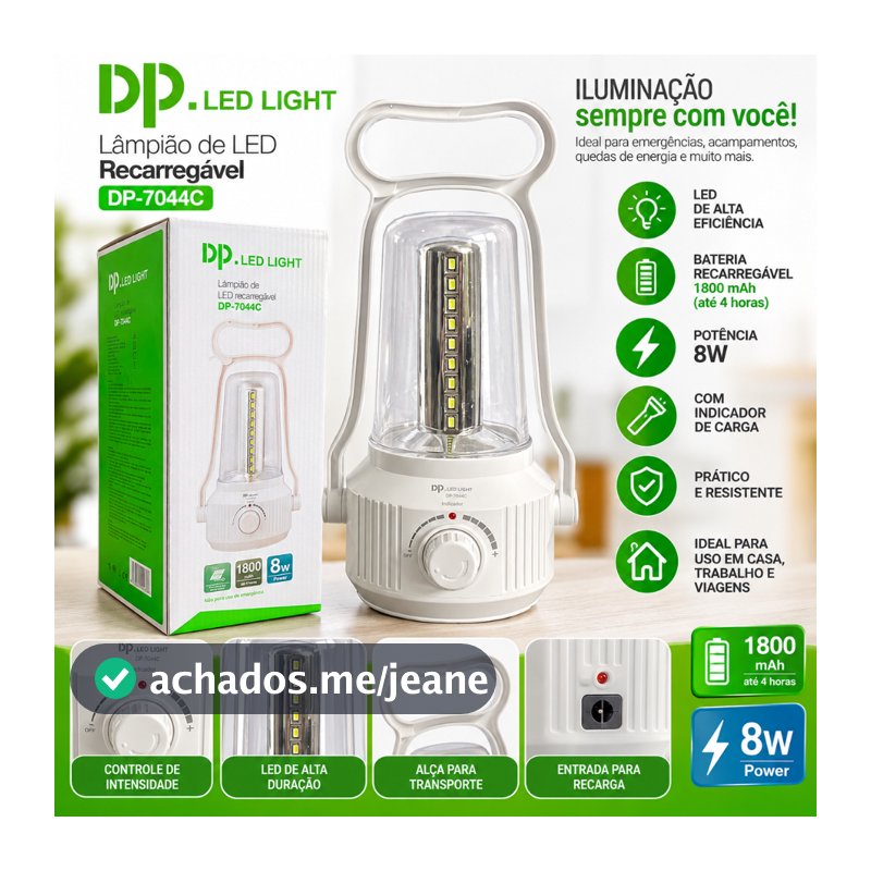 Lampião Led Recarregável Potente 45 Leds 8w Iluminação DP7044C