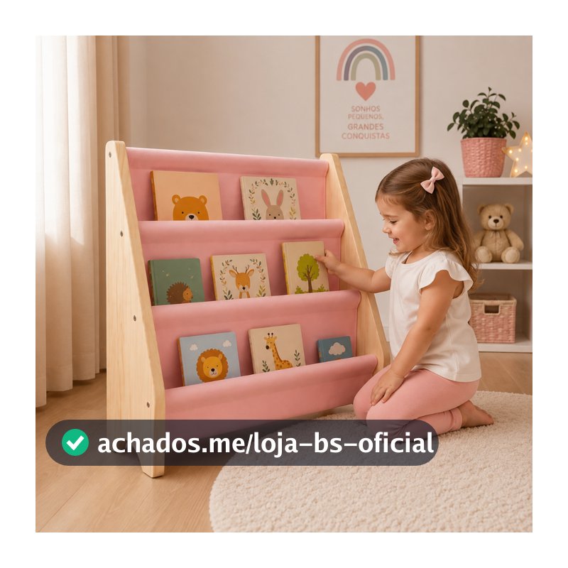 Estante Infantil Mini Rack Porta Livros Montessori Organizador Madeira Livreiro Montessoriano Rosa