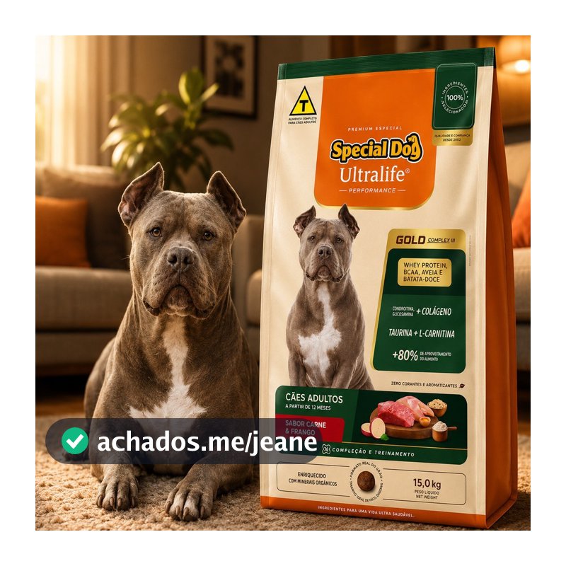 Ração Para Cachorro 15kg Special Dog Ultralife Gold Performance Adulto Carne Frango e Batata Doce