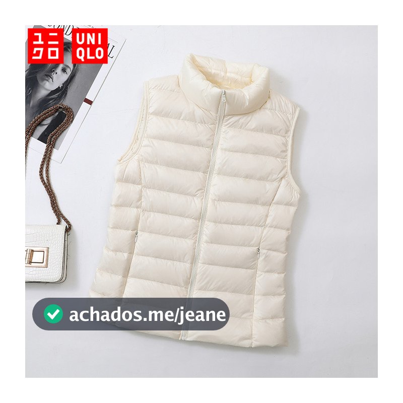 (12 Cores) UNIQLO Jaqueta Para Baixo Leve Feminina Sem Mangas Alta Qualidade Mantenha-te aquecido Colete Casaco