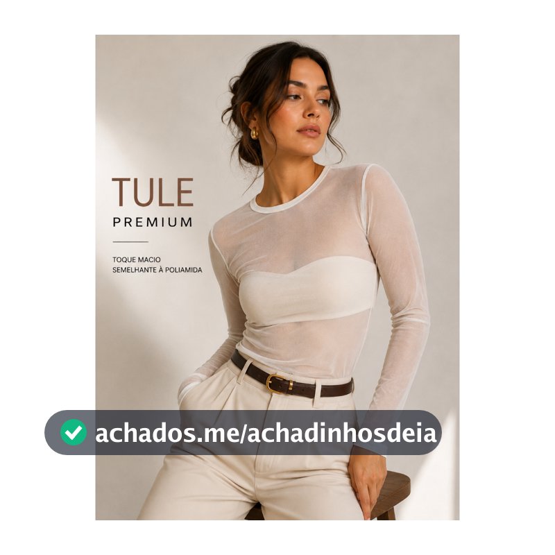 Blusa de Tule Manga Longa sem Forro com Toque de Pliamida