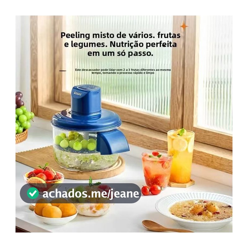 Descascador de frutas elétrico totalmente automático, recarregável via USB, comlâminas de aço inoxidável, leve e compact