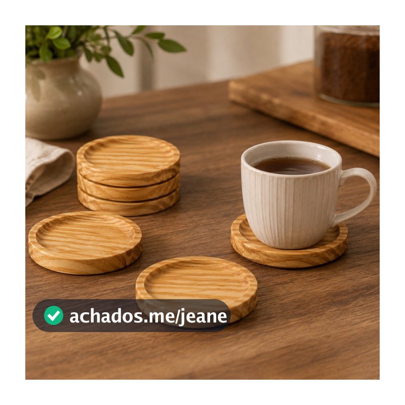 Kit Jogo Pires De Madeira Para Xícara Copo Expresso Café Chá