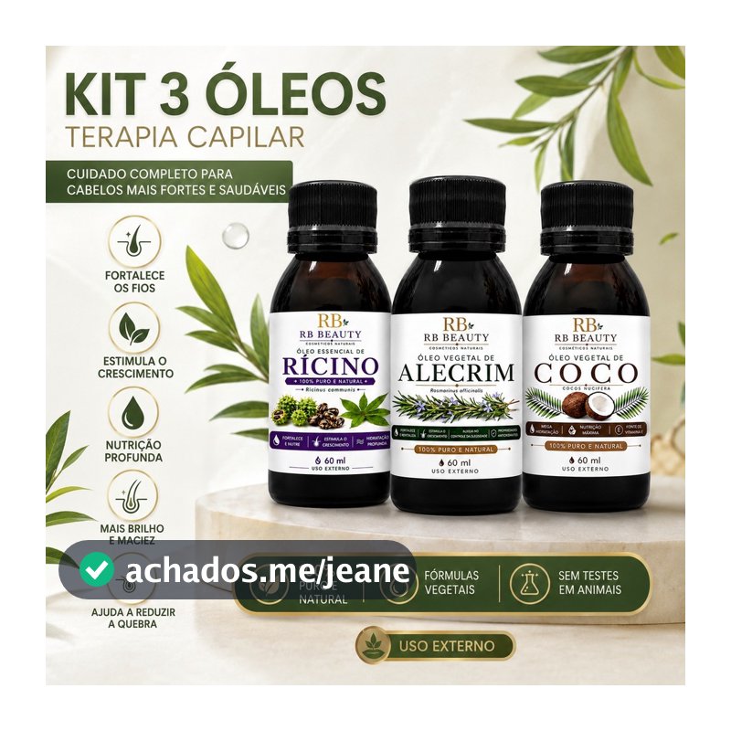 Kit 3 óleos Terapia Capilar Umectação Capilar - Ricino Coco e Alecrim