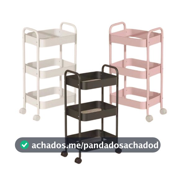 Carrinho Organizador De Aço Multiuso 3 Prateleiras Premium Rodízio 360º Cozinha Sala Banheiro Livros Decoração Moderna