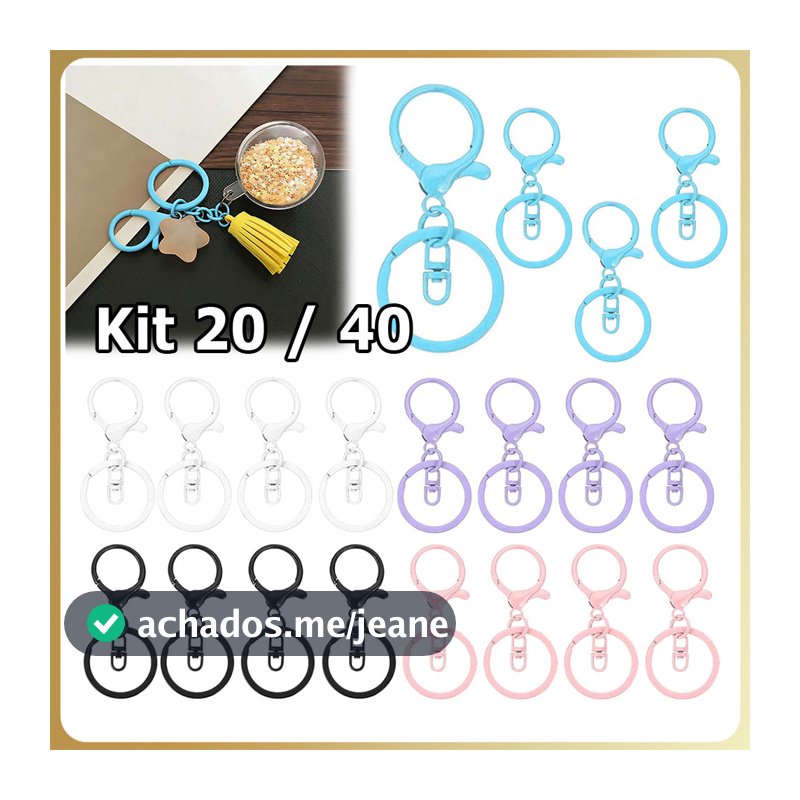 Kit 20/40 Fecho de lagosta chaveiro de metal com anel chaveiro plano dividido acessórios para chaveiros DIY