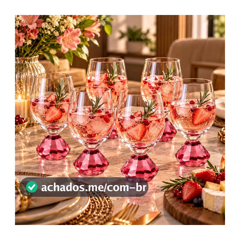 Kit 6 Taças de Cristal Luxo com Base Diamante Rosa 480ml 27609 – Vencedor