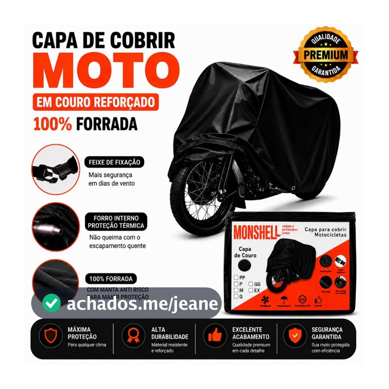 Capa Cobrir Moto Couro Protetora Térmica Impermeável Forrada Proteção Contra Riscos Sol Chuva