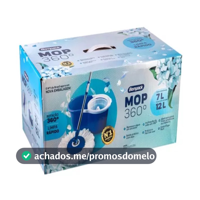 Balde Mop 12 Litros Bompack 360° Esfregão Para Limpeza