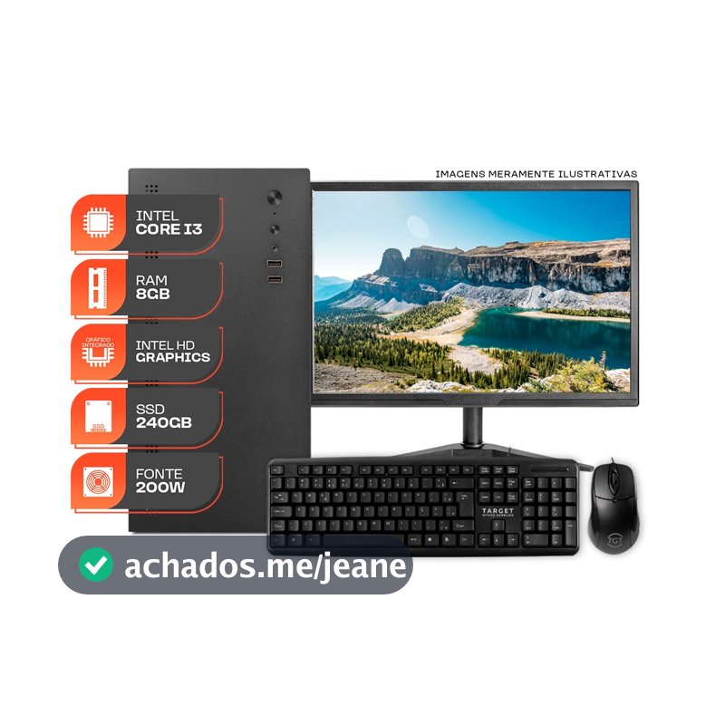 PC Home Essential S, Intel Core i3, 8GB DE RAM, SSD 240GB, Completo com Monitor e Periféricos + Caixa de som
