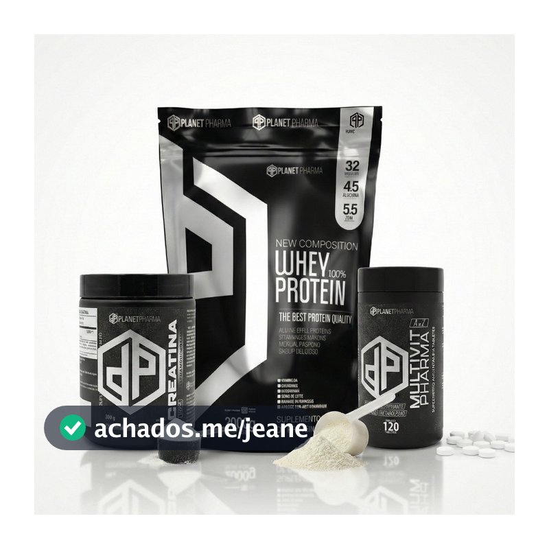 Kit Whey Protein 100% 2Kg + Creatina 100% Pura 300g + Multivitamínico 120 Tabs - Planet Pharma