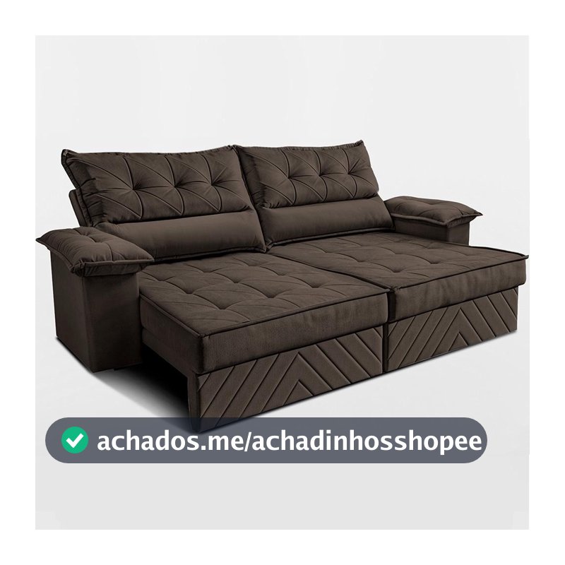 Sofá Retrátil e Reclinável 2,40m com Molas e Espuma D33 Thunder. Velusoft Cama inBox