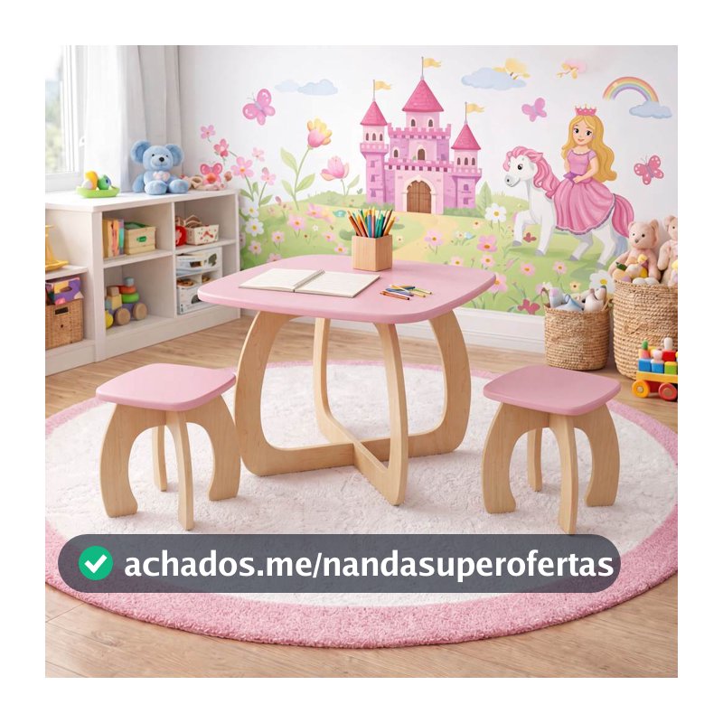Kit Mesa Infantil + Bancos em MDF Mesa Educativa para Criança, Brincar, Desenhar e Estudar