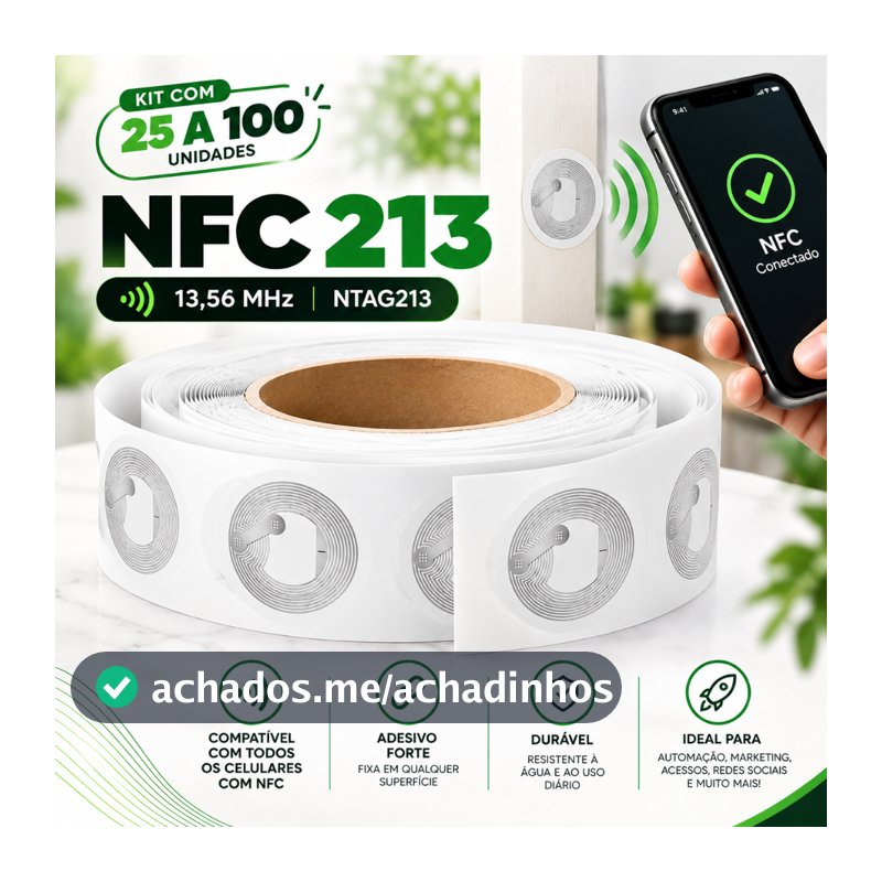 Tag Nfc Kit 25/50/75/100 Unidades Adesivos 13,56 Mhz Ntag213 Leitura Regravável Aproximação Automação Links Acessos