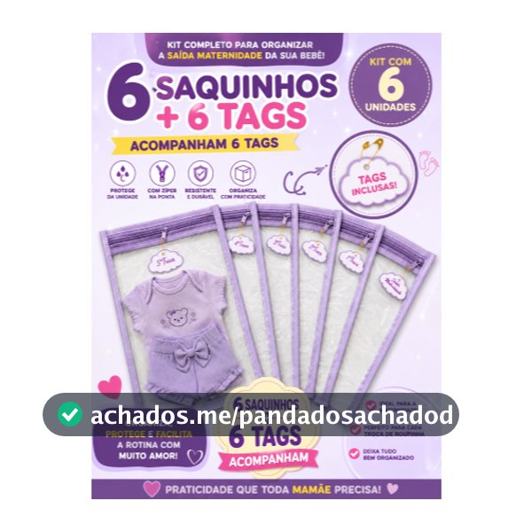 Kit 6 Saquinhos Maternidade com Zíper e Tag – Organizador Roupas Bebê e Mamãe 33 x 27 cm