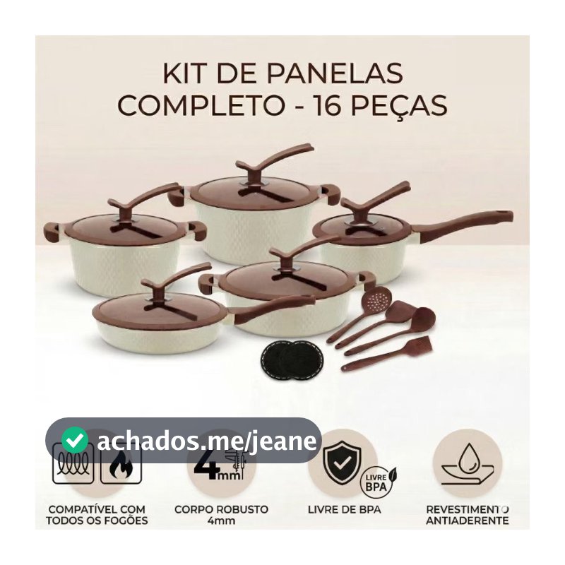 Conjunto Jogo De Panelas Antiaderente Revestido em Cerâmica Gás Indução 16 Peças