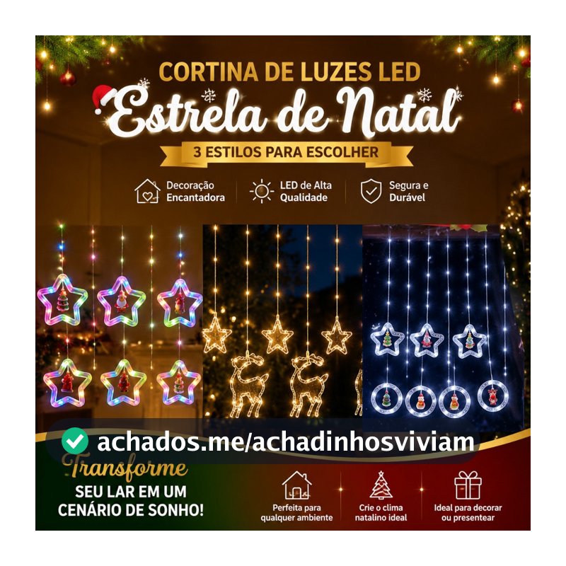 Cortina LED Cascata Pisca Pisca Bivolt 110V/220V RGB Estrela Lua Natal Decoração
