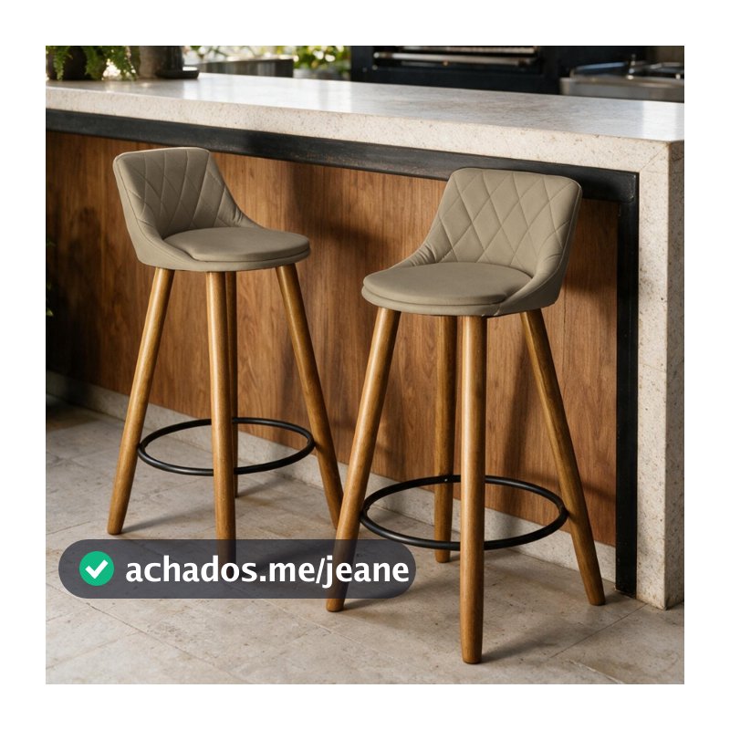 Kit 2 Banquetas Milano Altas Estofadas Encosto Pés Madeira Apoio Metal Cozinha Americana