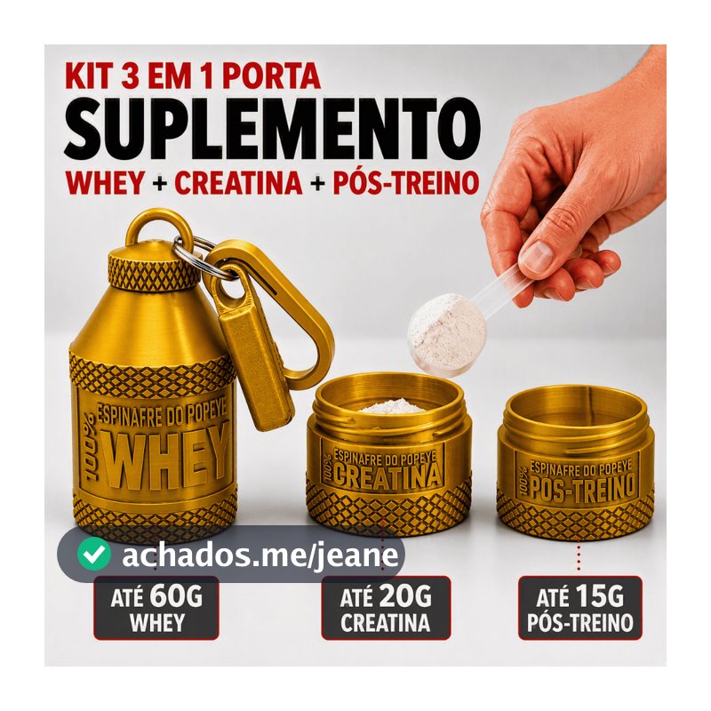 Kit Porta Suplementos Fitness Whey protein Creatina Pós-treino Chaveiro Porta Vitaminas