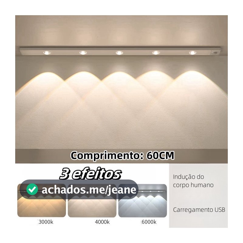 60cm Luz 3Cores Regulável Led Luminária USB Recarregável Lâmpada Sensor De Movimento Luz Noturna Iluminação -F9