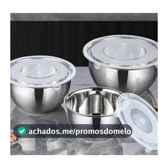 22/26/30CM de Bowls Tigelas de Inox com Tampa Plastica - bacia inox bowl inox