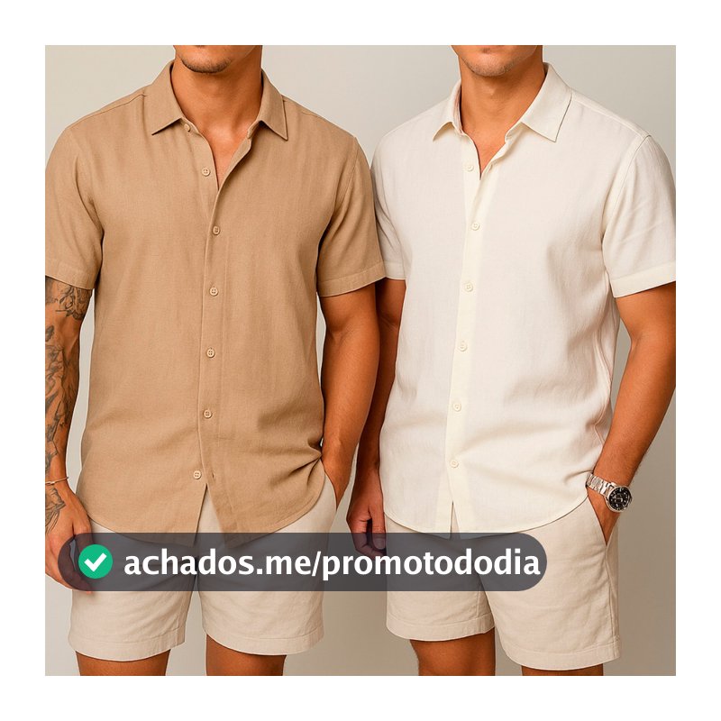 Kit 2 Camisas de linho Masculina para verão praia manga curta fresca moda